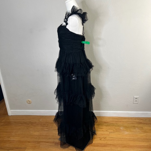 Lulus Black Swiss Dot Tiered Tulle Mesh Maxi Dress Ruffle Sweetheart Gown New L - Picture 5 of 11